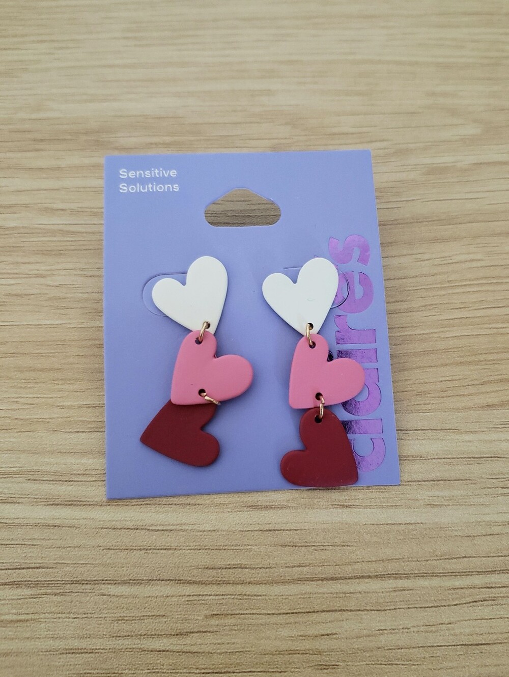 Claire's Triple Heart Drop Dangle Earrings - White, Pink & Burgundy